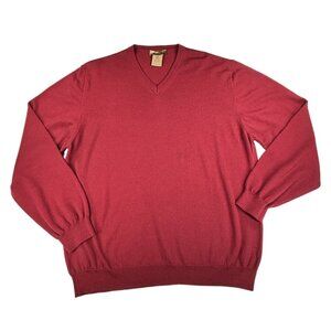 Mario Gilberti Merino Wool V-Neck Sweater Men's XL Red Made in Italy Pullover